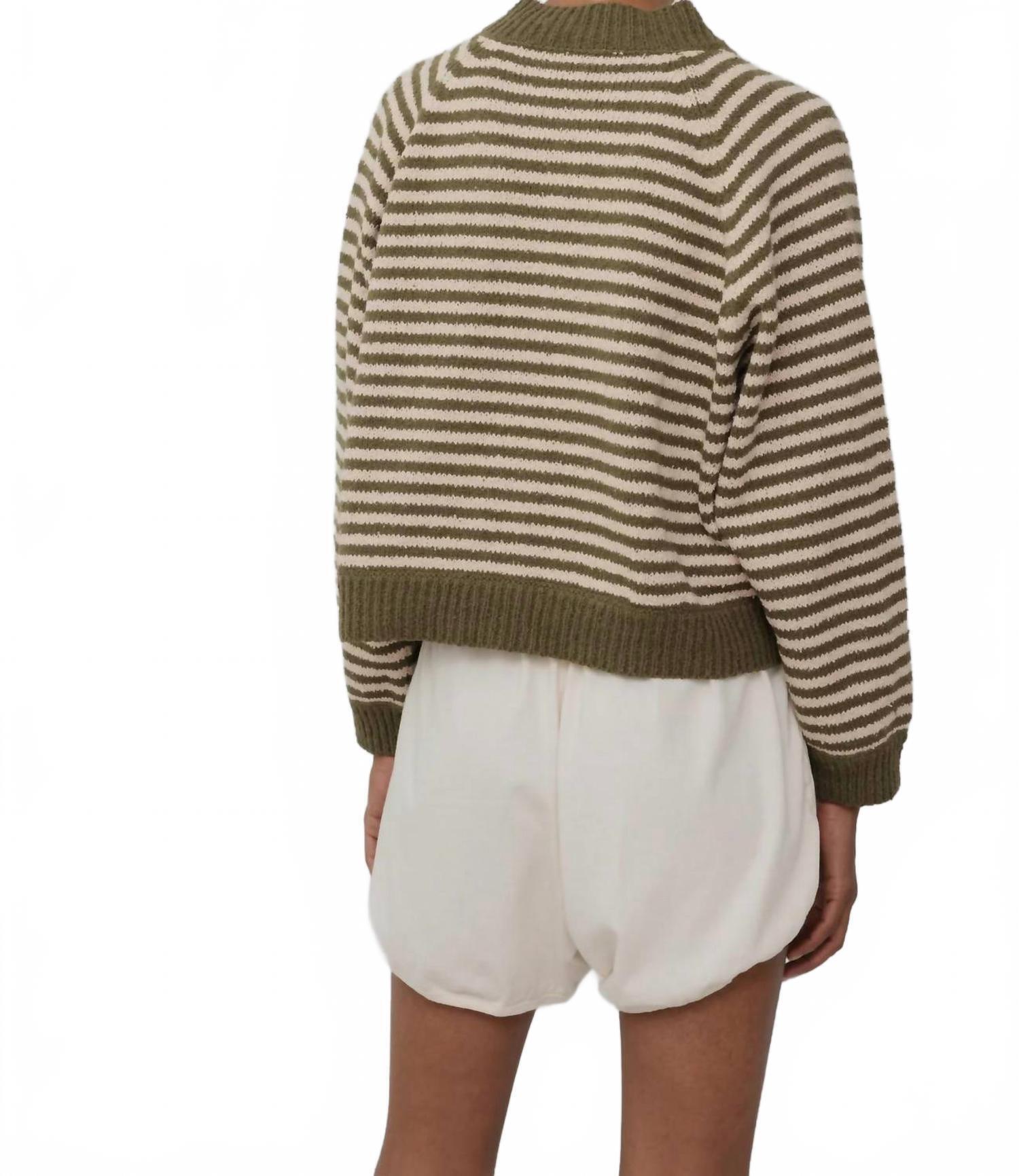 New Wol Hide Striped Bomber Cardigan In Olive — image 5 of 5
